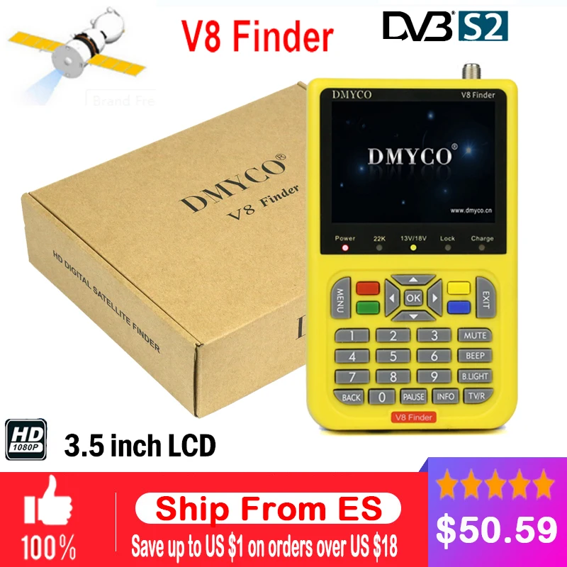 Цифровой спутниковый искатель V8 Finder HD lcd DVB S2 SatFinder MPEG2 MPEG4 3000ма батарея FTA Полностью