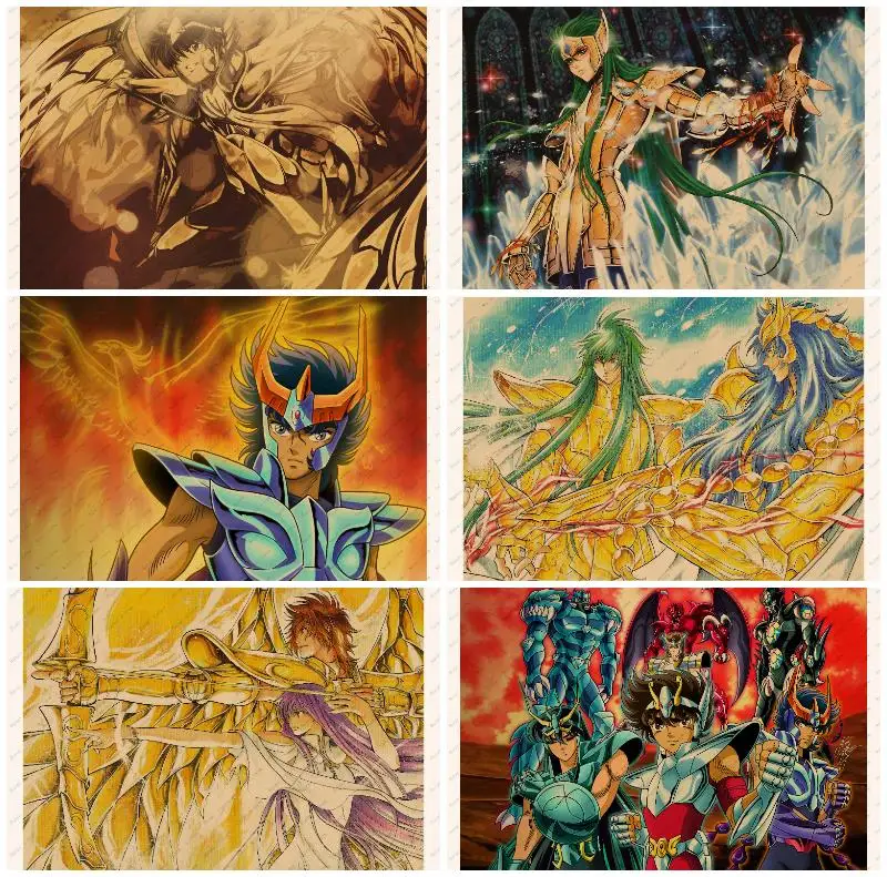 

Saint Seiya kraft poster wall sticker Japanese anime seiya Hyoga Shiryu Ikki Retro Poster Decorative paintings