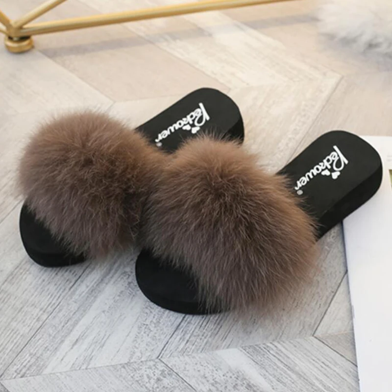 

2019 Women's Furry Slippers Ladies Cute Plush Fox Hair Fluffy Slippers Women's Fur Slippers four seasons flip flops for Women b1