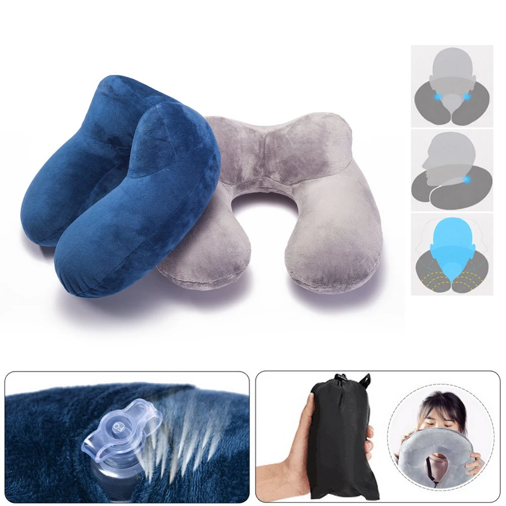 

Junejour Inflatable U-shaped Pillows Travel Neckrest Travel Memory Foam Folding Slow Rebound Train Plane Pillow