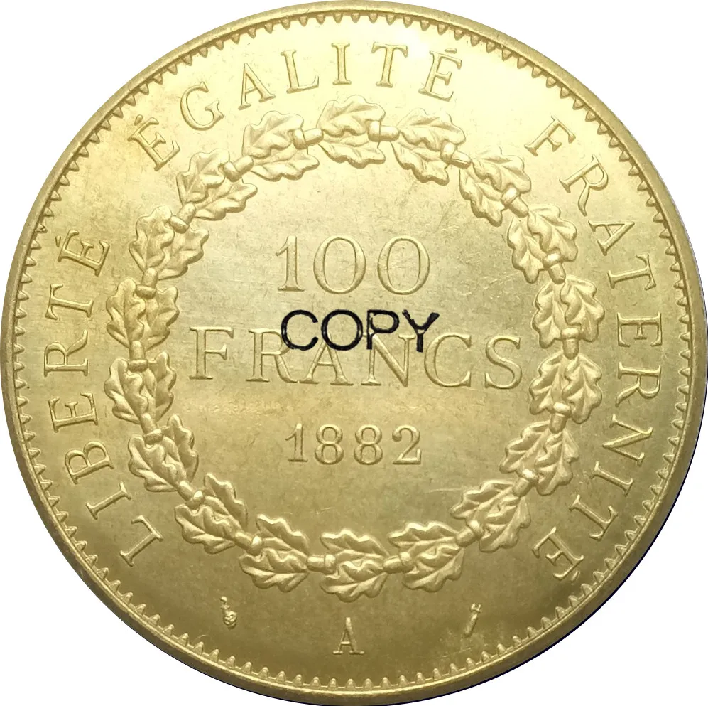 Французская Золотая монета 100 франков Счастливый Ангел 1882 Парижская латунь