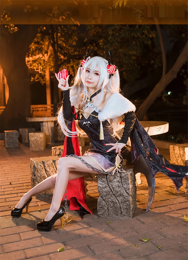 Игра Azur Лэйн Косплей Костюм вампир китайский Чонсам женское платье Хэллоуин вечерние платья костюмы платье+ воротник+ головной убор