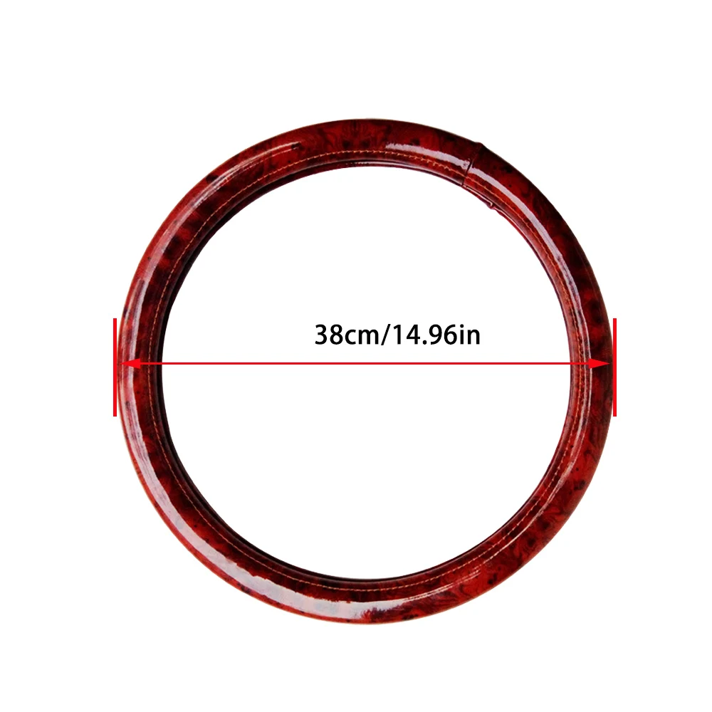 

FLY5D Microfiber Leather Smooth Hand Sewing Stitching Steering Wheel Cover Wine Red Stretchable Soft For Outer Diameter Of 38 cm