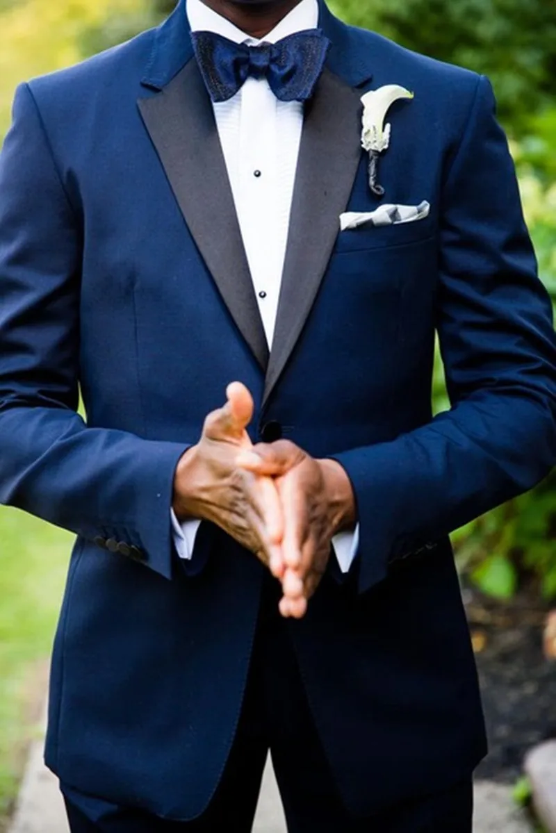 

Thornsdike 2018 Terno Masculino Latest Dark Blue Men Suits Black Satin Lapel Groom Wedding Best Man Formal Tuxedos Jacket+Pants