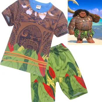 

2017 New Cartoon Moana clothes boys clothing cotton pajamas set Maui costume 2 piece set
