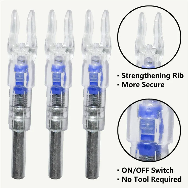 3/6 шт. стрельба из лука полностью автоматически освещенная стрелка носовой тетива активация не требуется никаких приспособлений светодиодный стрелки носки для ID6.2mm стрелка