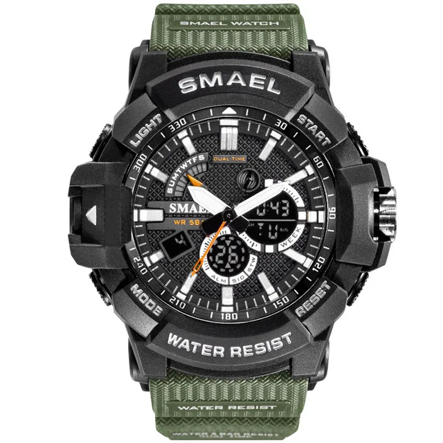 SMAEL для мужчин G стиль спортивные часы для мужчин s светодиодный цифровой кварцевые часы мужские водонепроницаемые военные наручные часы Relogios Masculino - Цвет: Army Green
