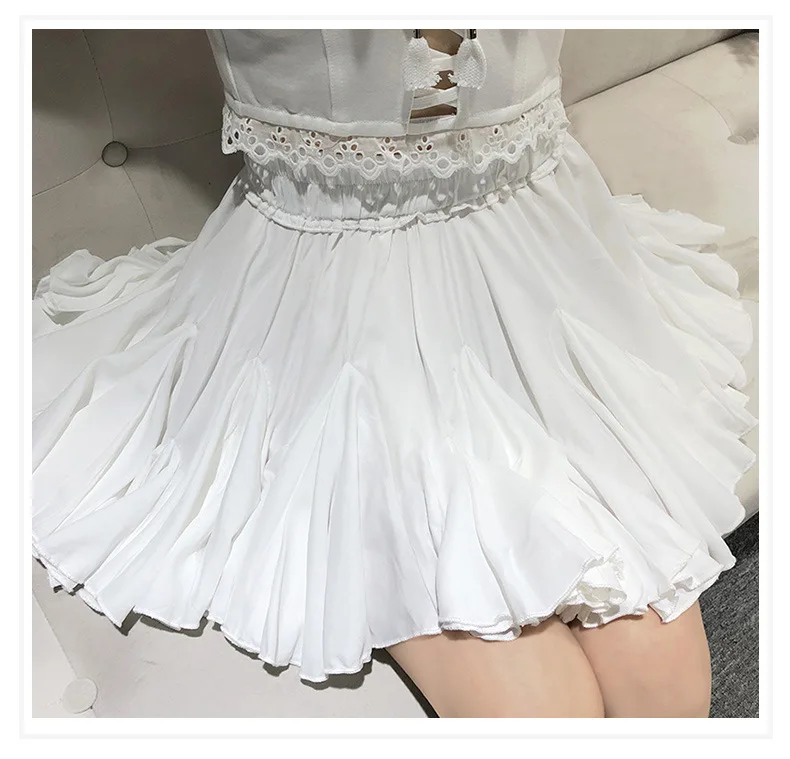 COLOREE лето для женщин Высокая талия мини юбка 2019 сладкий белый/черный однотонная повседневная обувь оборками стандартная юбка