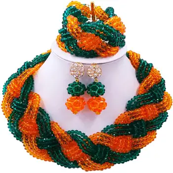 

Ethnic African Army Green Orange Women Crystal Beads Anniversary Necklace Jewelry Sets 12C-BZ-02