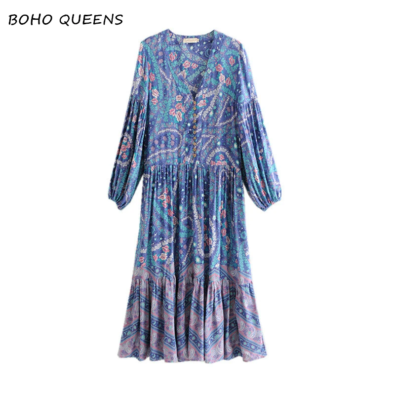 

Boho chic women elegant dress floral print beach long Bohemian dresses mid-calf dress Ladies Maxi Summer Boho dress vestidos