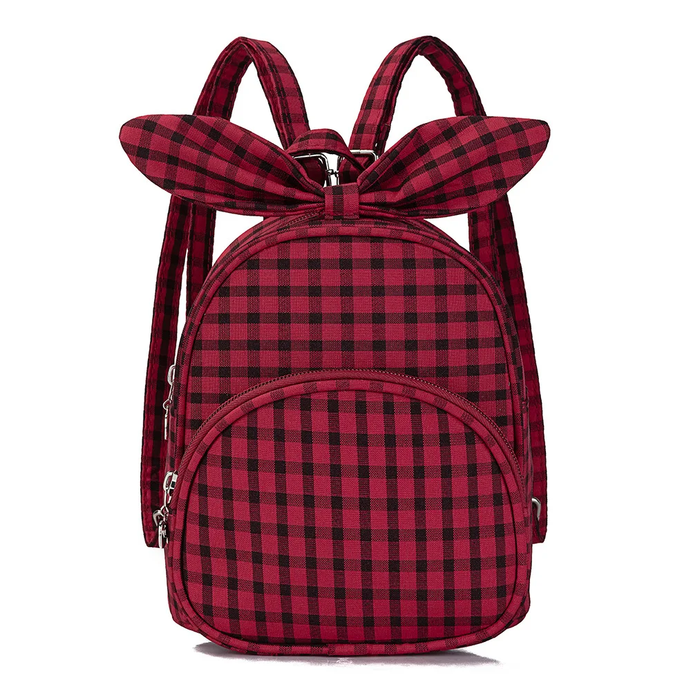 Новая простая милая сумка в клетку для девочек с двойным плечевым бантом, женский рюкзак в консервативном стиле, дизайнерский школьный рюкзак для детского сада