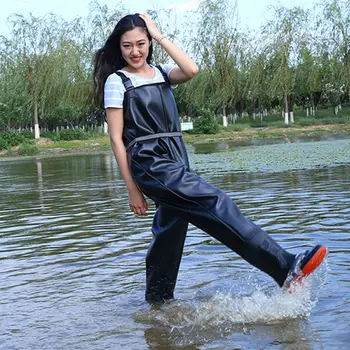 High-Jump Black Unisex Breathable Waders for Fishing Waterproof Thicken 0.8mm PVC Chest Height Pocket+Belt Hunting Fish Overalls