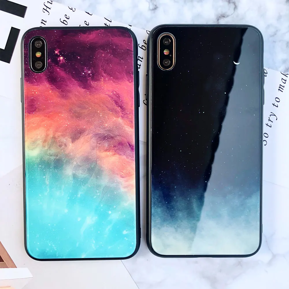 Стеклянный чехол звездного неба для iPhone X XS XR Xs Max 7 Plus 8 Жесткий Чехол Телефона 6 6S