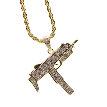 

3D hip hop bling jewlery wholesale top quality AAA cz PENDANT Gun pendant iced out boy cool gold filled necklace