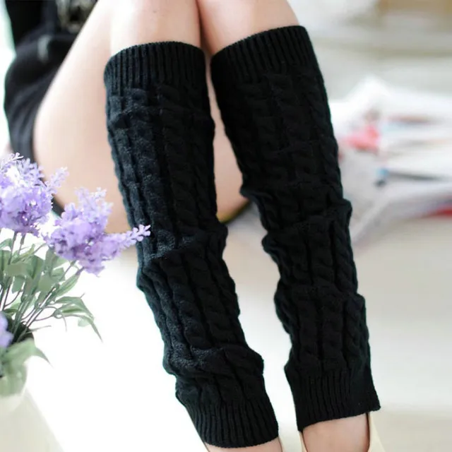 20#Amazing Fashion Women Winter Warm Leg Warmers Knitted Scoks Crochet Long Boots Socks New Arrival calcetines - Цвет: Black