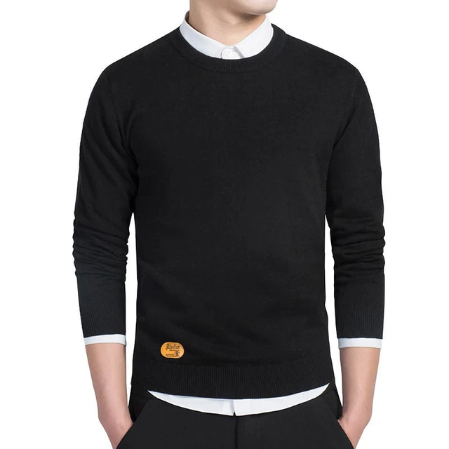 Suéter de algodón para hombre, jerseys de cuello redondo, negro, Otoño, ropa de punto sólida, gris, negro, M-3xl, nuevo Suéter de algodón para hombre, jerseys de cuello redondo, negro, Otoño, ropa de punto sólida, gris, negro, M-3xl, nuevo