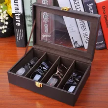 Hochwertigen pu-leder gläser aufbewahrungsbox sonnenbrille organizer box gläser anzeige boxen für Reise tragbare 4 grid
