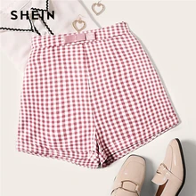 SHEIN винтажные разноцветные шорты с бантиком на талии, женские шорты на молнии, летняя коллекция, милые элегантные клетчатые шорты