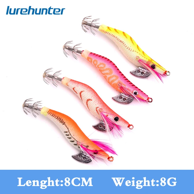 20pcs Fishing Squid Jig Lures Wood Shrimp Fishing Lure 8cm 7.4g