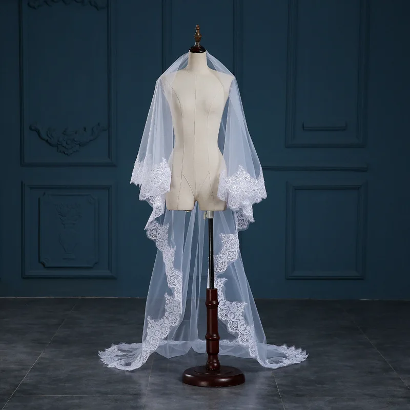 2017-New-Arrival-3-meters-Long-Lace-Appliques-Wedding-Bridal-Veil-White-and-Ivory-Tulle-One (2)