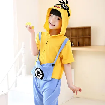 

Animal Pajama Kids Summer Short Sleeve Onesies Yellow Minions Cotton Cartoon Cosplay Hoodie Sleepwear