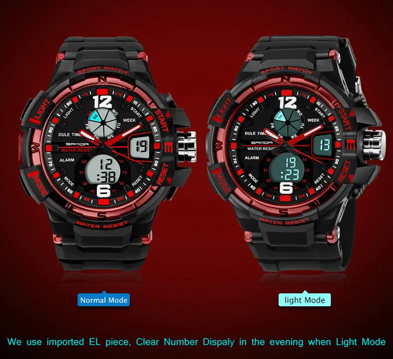 SANDA Лидирующий бренд Роскошные спортивные часы Модные Военные часы мужские часы водонепроницаемый светодиодный цифровые часы Relogio Masculino