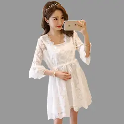 Весенняя одежда для молодых мам и новые летние тонкие длинные Sectionlace Superexcellent белый беременных платье для беременных Кружева из двух частей