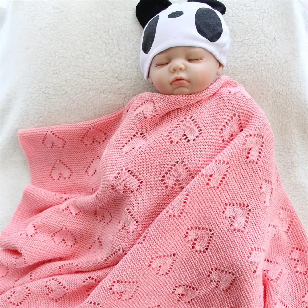 

cotton unique hollowing heart knitted crochet heart summer thin baby wrap Baby knitted Blanket Toddler kids back seat cover