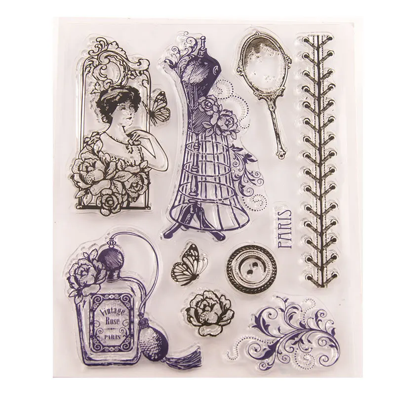 

Lady and perfume pattern Transparent Clear Silicone Stamp/Seal for DIY scrapbooking/photo album Decorative clear stamp