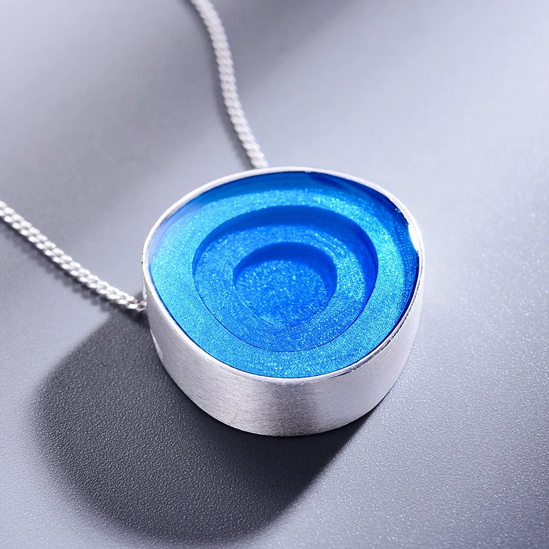 Lotus Fun Real 925 Sterling Silver Minimalism Style Fine Jewelry Geometric Near Round Design Epoxy Pendant without Necklace - Image 2