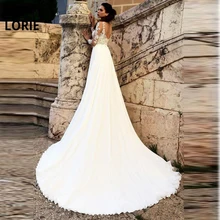 LORIE New! Chiffon Sheer Jewel Neckline A-line Wedding Dress With Lace Appliques& Slit Beach Boho Long Sleeve Bride dresses