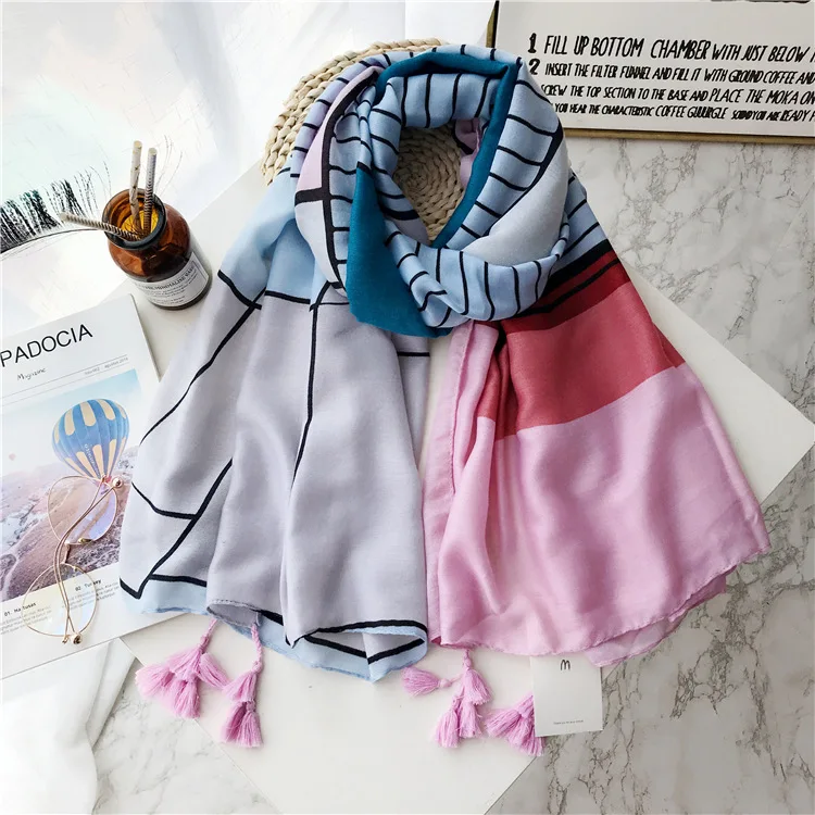 

Women Geometry Pattern Twill Cotton Tassel Scarf Shawls Wraps Hijabs 10pcs/Lot