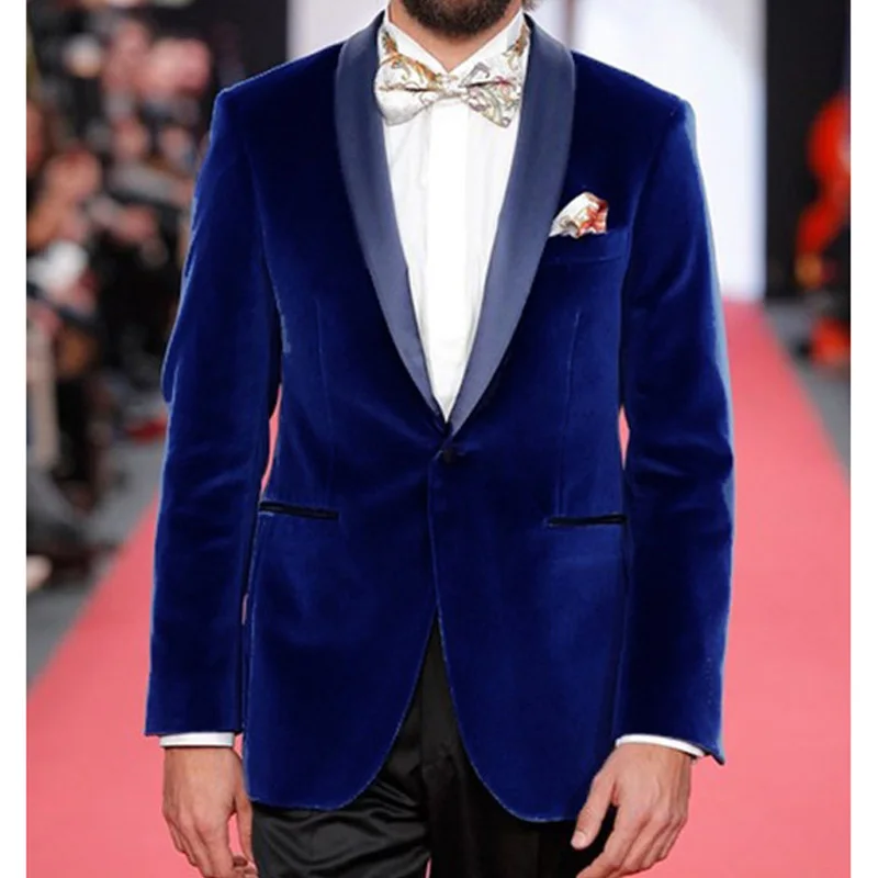 Royal Blue Velvet Evening Prom Men Suits for Wedding Wear 2018 Two