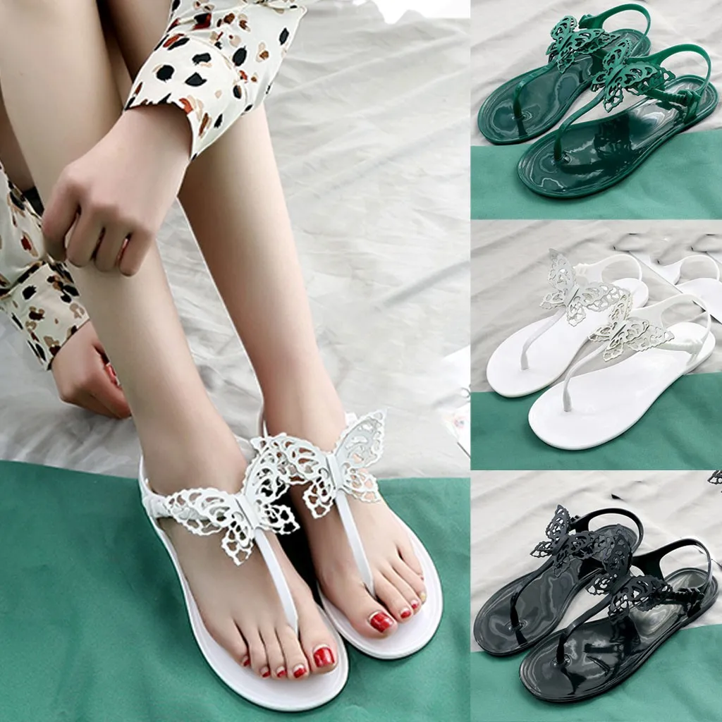 

Jaycosin Women Summer Fresh And Cool Butterfly Sandals Crystal Flat Bottom Beautiful Workmanship Beach Shoes 2019 Apr2 p40