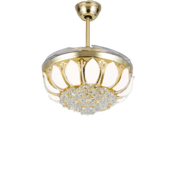 

2019 Ceiling Fans K9 crystal Electroplate Golden luxurious LED Fans light Invisible fan blade telecontrol adjustable 36/42 inch