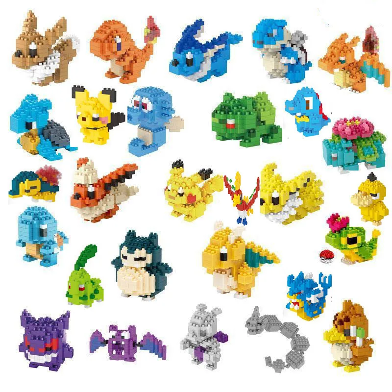 

Cartoon Block Pikachu Charizard Bulbasaur Squirtle Eevee Gyarados Chikorita Ho-Oh Pichu Diamond Building Brick Toy No Box