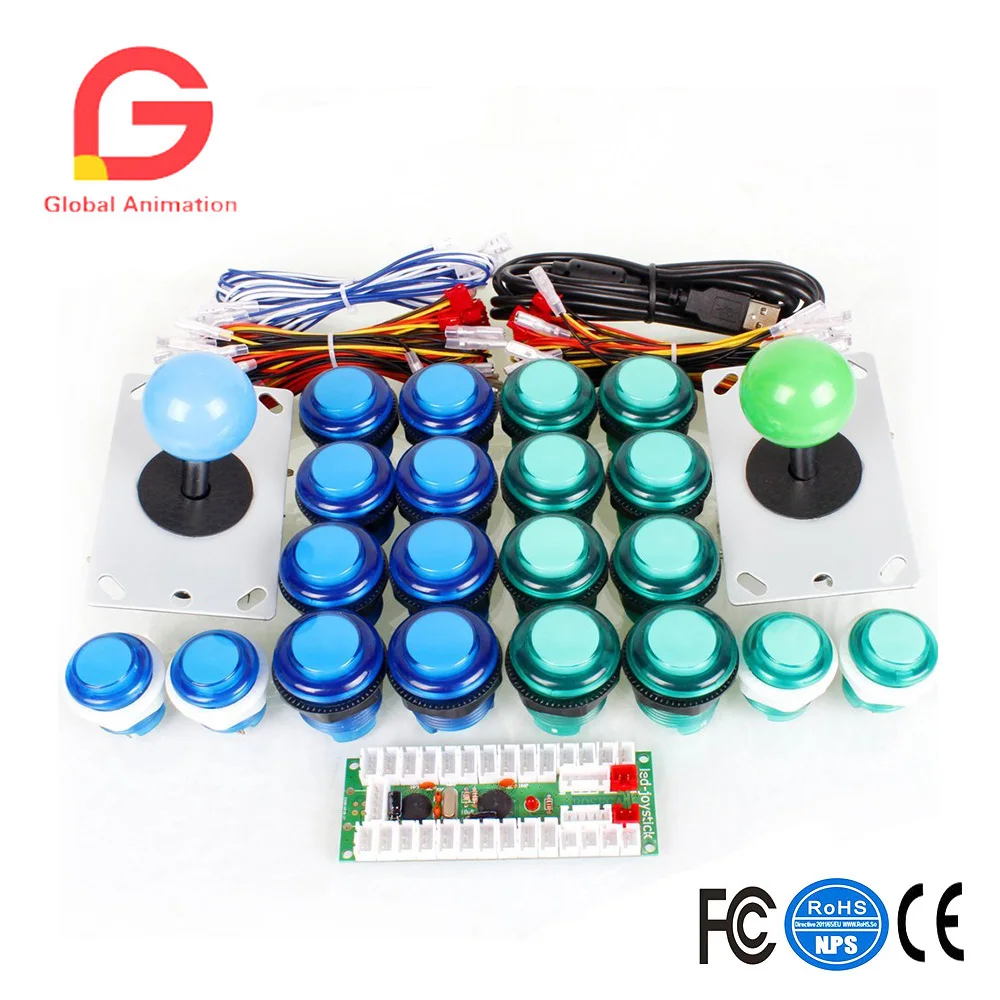 

2Player Arcade Kits USB Contols To PC 2Pin Joystick + 20 LED Illuminated Push Buttons Games Mame KOF