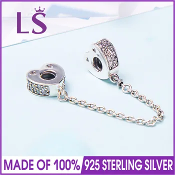 

LS Real 925 Silver Sparkling Arcs Of Love Safety Chain Fit Original bracelete Charms Pulseira Encantos.100% Fine Jewelry Making