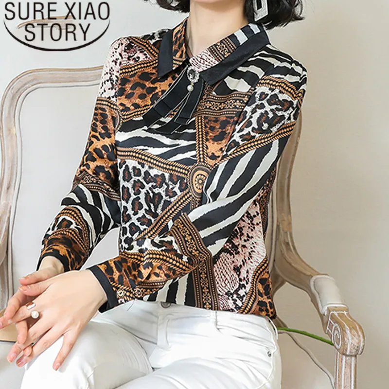 

Leopard print bottoming shirt women 2019 new fashion chiffon V-collar work small shirt blouse women spring clothing tops 2333 50