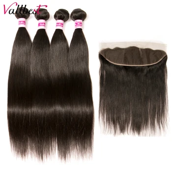 

Vallbest Human Hair Straight 4 Bundles With Frontal Brazilian Hair Weave Bundles With Closure Remy Lace Frontal With Bundles 1B#