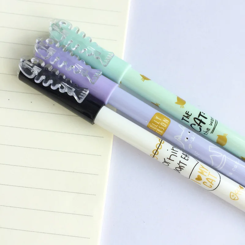 

4pcs Creative Stationery Student Pen Cute Cat Gel Pen 0.35mm Full Needle Black Ink Pen School Supplies Office Supplies 0.35mm