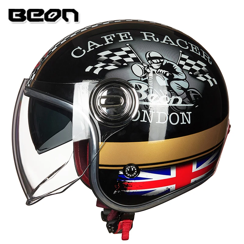 

BEON latest motorcycle helmet capacete double lens 3/4 open face vintage helmet men and women four seasons half helmet