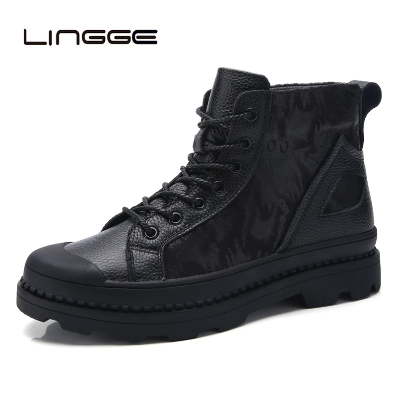 

LINGGE Fishion Men Boots Autumn Casual Male Black Lace-up Short Boots Plus Size Booties