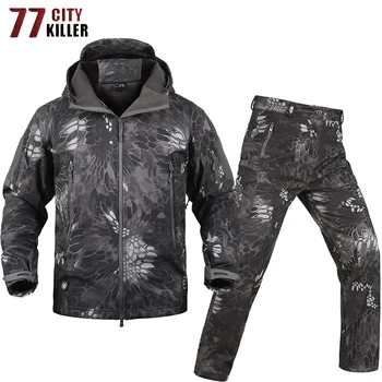 

77City Killer Military Tactical Uniform Clothing Outwear Waterproof Soft Shell Men's Camouflage Hunt Jacket and Pants Clothes