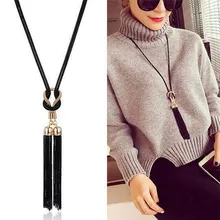 Vintage Black Tassels Pendant Necklaces For Women Simple Alloy Long Sweater Chain Fashion Jewelry Accessories graceful rhinestone alloy sweater chain for women