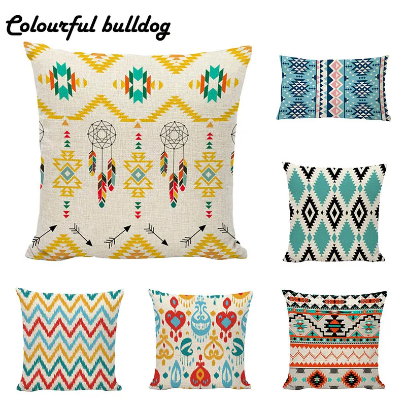 

Native American Geometry Chevron Boho Mandala Cushion Cover Ikat Kilim Sofa 17.7 Ethnic Linen Bohemian Home Decor Pillowcase
