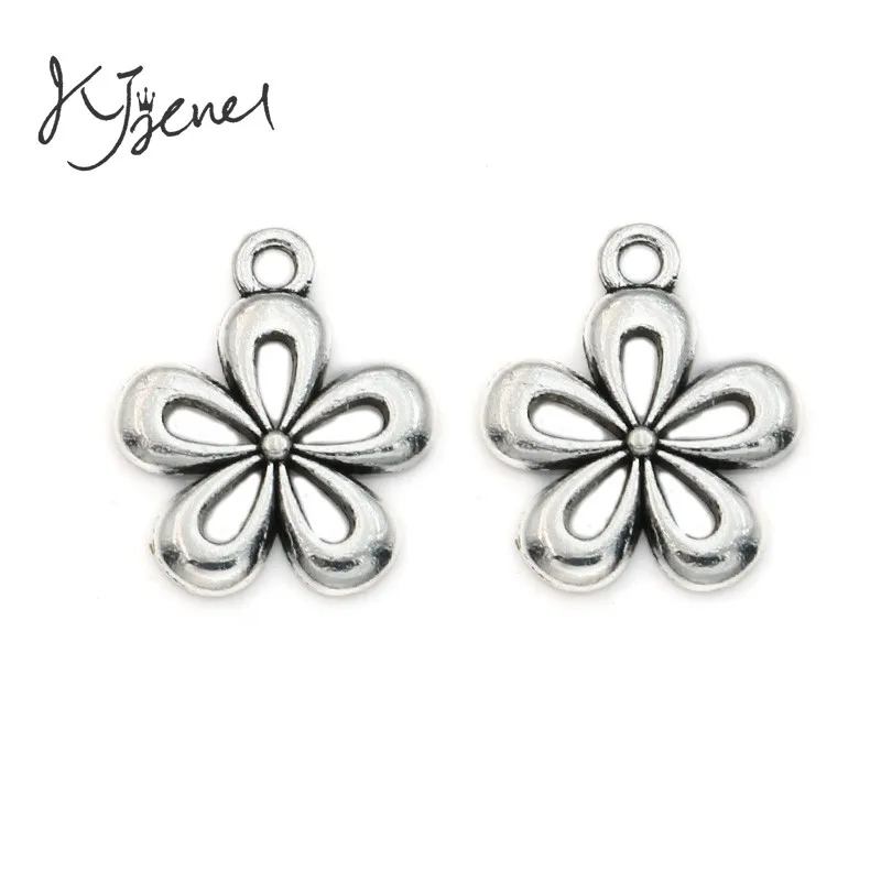 

JAKONGO Antique Silver Plated Hollow Flower Charm Pendant fit Making Bracelets Jewelry Findings Accessories Craft DIY 18x15mm