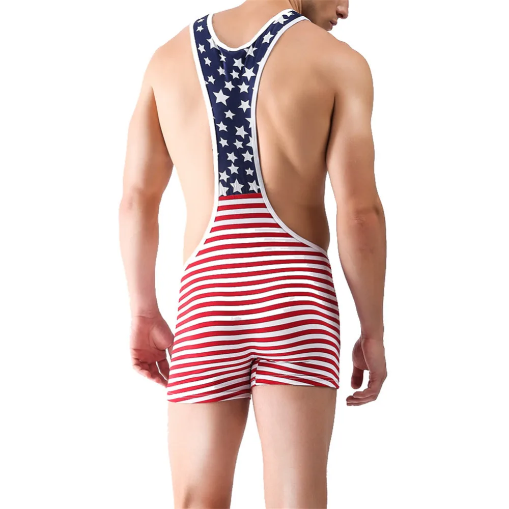 YUFEIDA الرجال ارتداءها يوتار المصارعة القميص Bodywear بذلة انتزاع Shapper مثلي الجنس رجل USA الأمريكية العلم بذلة