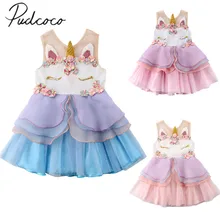 Фирменная Новинка для новорожденных, младенцев маленьких девочек Единорог Платье без рукавов с оборками шифон Вечерние Платье с цветочным узором Шифоновый Сарафан От 0 до 6 лет