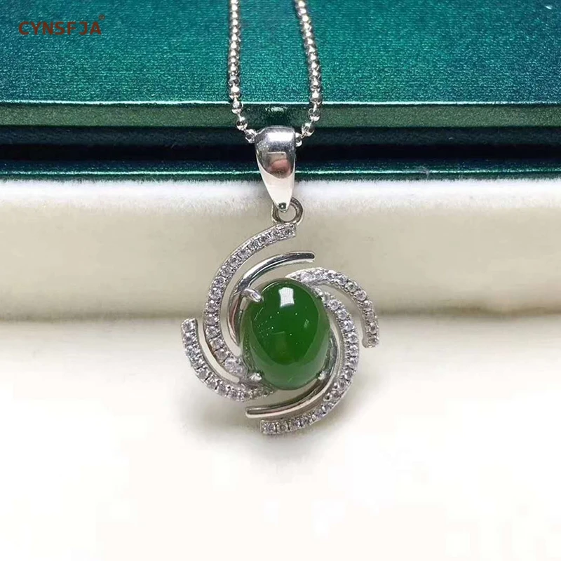 

Certified Natural Hetian Jasper Inlaid 925 Sterling Silver Handmade Lucky Jade Pendant Ice Green High Quality Wonderful Gifts
